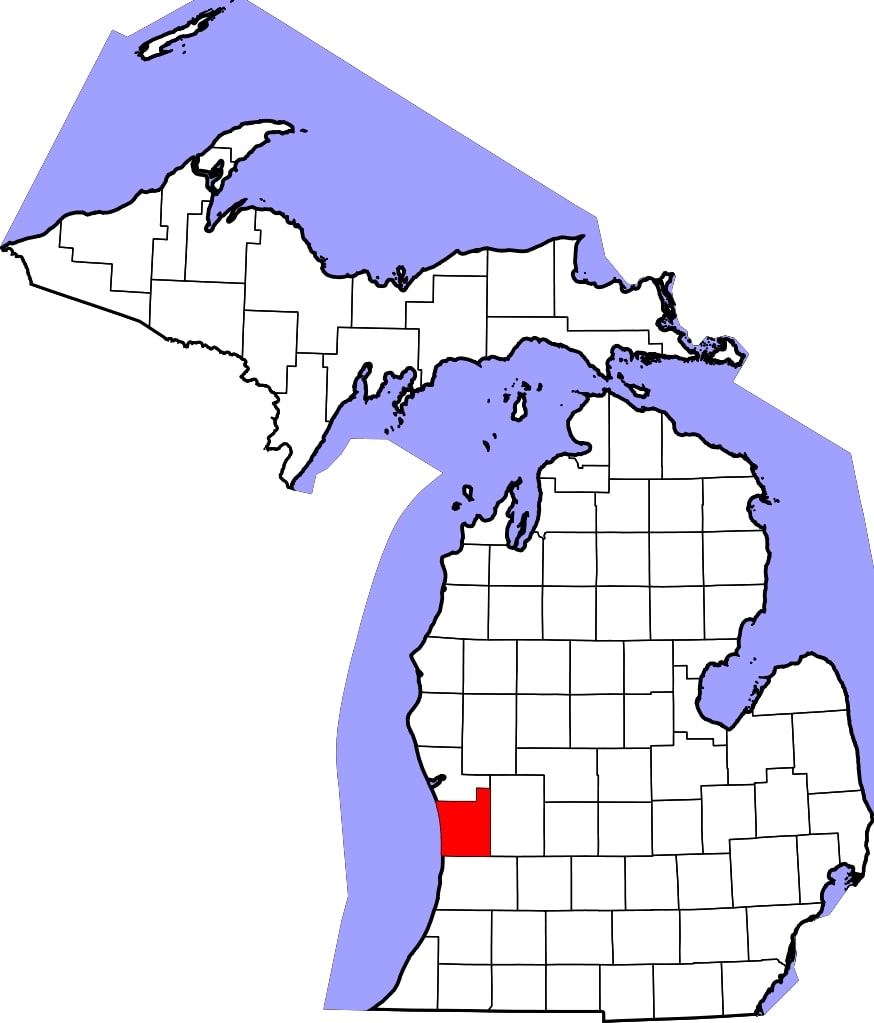 Map of Ottawa County, Michigan, where a horse is confirmed positive for strangles. 