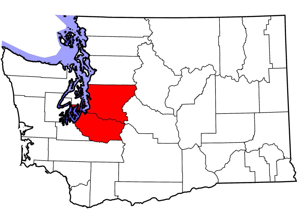 Map of King and Pierce counties, Washington, two counties where equine influenza is confirmed. 